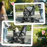 PawHut Pet Stroller Pushchair Foldable Travel Dog Cat Carriage w/ Reversible Handle Brake Basket