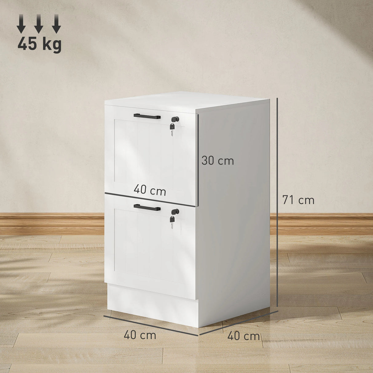 HOMCOM 2 Drawer Filing Cabinet with Lock, Office Storage Cabinet with Adjustable Hanging Bars for A4 Letter Size Files, White