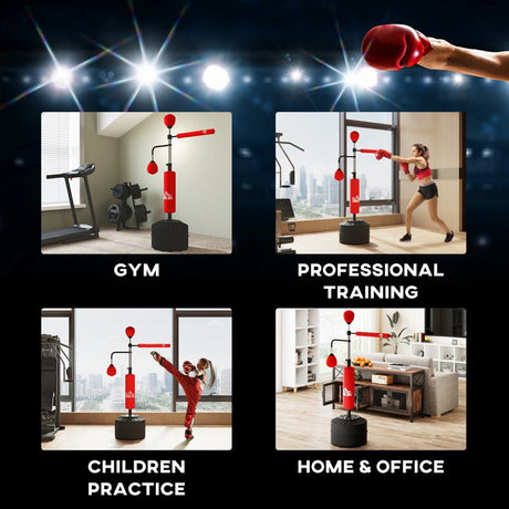 HOMCOM 3-in-1 Boxing Punching Bag, Freestanding with 2 Speed Bals, 360° Reflex Bar, 160-230cm Adjustable Height, Red