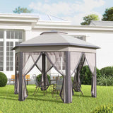 Outsunny 3 x 4m Garden Gazebo Hexagon Pop Up Party Tent Canopy Double Roof Instant Shelter with Netting and Carry Bag for Outdoor Patio, Beige