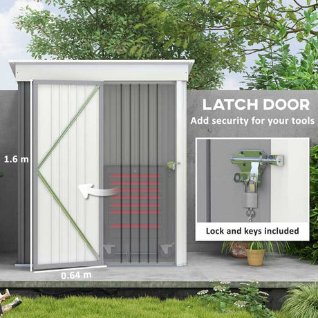 Outsunny Metal Garden Shed, Outdoor Lean-to Shed for Tool Motor Bike, with Adjustable Shelf, Lock, Gloves, 5'x3'x6', Grey