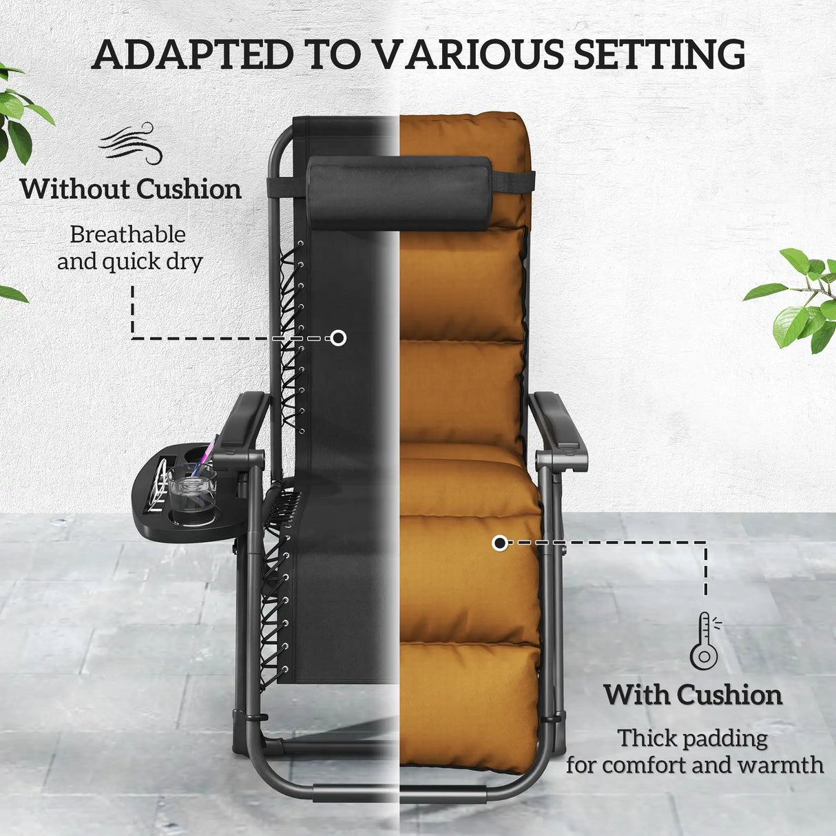 Outsunny Set of Two Reclining Sun Loungers, with Cushion - Brown