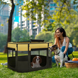 PawHut Foldable Dog Pen with Storage Bag for Indoor/Outdoor Use, Portable Pet playpen, with Ground Stakes - Yellow