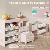 AIYAPLAY Kids Toy Storage Unit with 11 Bins, Cabinet, Top Shelves, 3 Stickers, for Nursery, Playroom, Pink