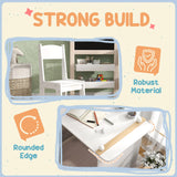 AIYAPLAY 3 in 1 Kids Table and Chair Set with Storage, Whiteboard, Blackboard & Roll Paper for 3-8 Years, White