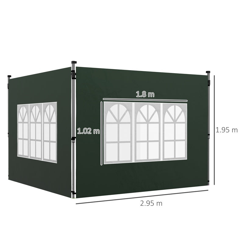 Outsunny Gazebo Side Panels, Sides Replacement with Window for 3x3(m) or 3x4m Pop Up Gazebo, 2 Pack, Green