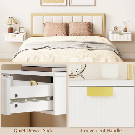 HOMCOM Modern Floating Nightstands Set of 2, Wall Mounted Bedside Tables with Wave Drawer White