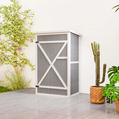 Outsunny Wooden Small Shed, Garden Storage Shed with Shelves and Bolt Latch, 75L x 56W x115H cm, Grey