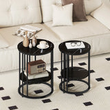 HOMCOM Set of Two Marble-Effect Coffee Tables - Black