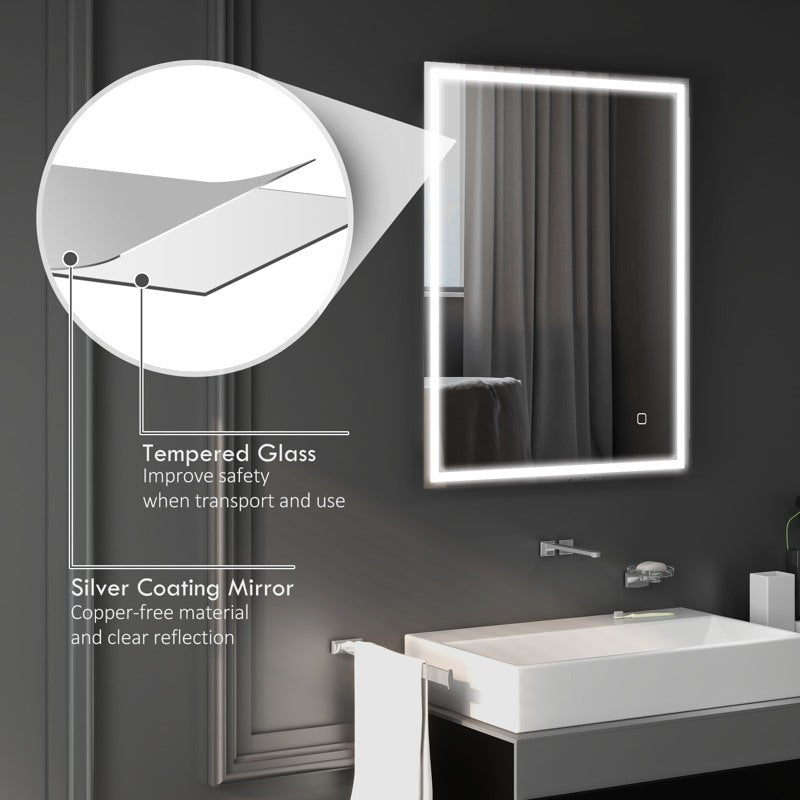 HOMCOM 90 x 70cm LED Bathroom Mirror with Lights, Dimmable Makeup Mirror, Vanity Mirror with 3 Colour, Smart Touch, Anti-Fog