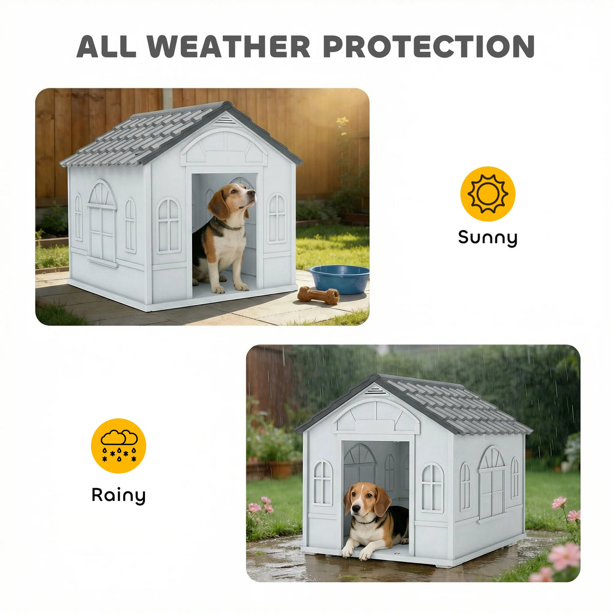 PawHut Plastic Weather-Resistant Dog House, for Indoors and Outdoors, Medium Dogs - Grey