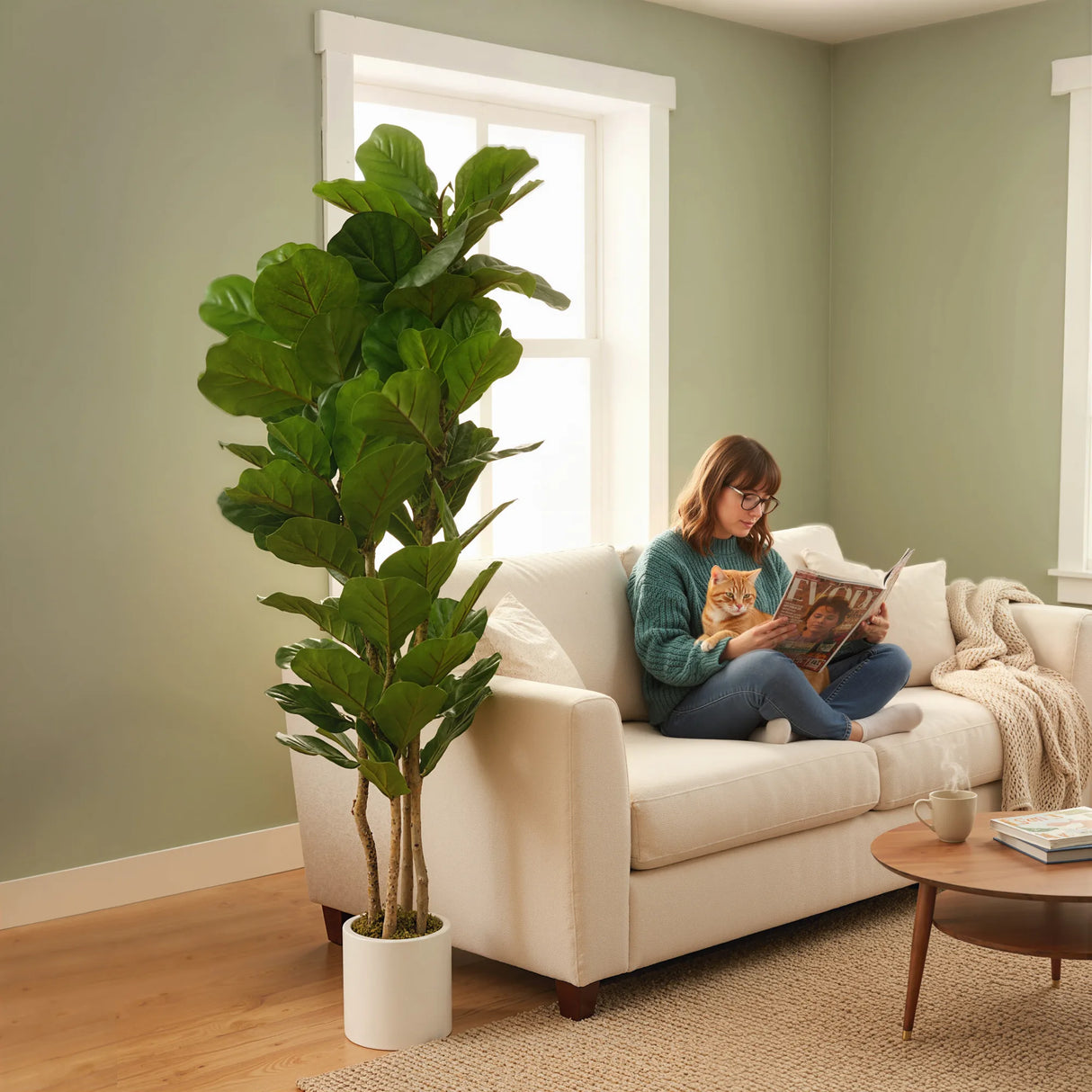 HOMCOM 180cm Artificial Fiddle Leaf Fig Tree - Green
