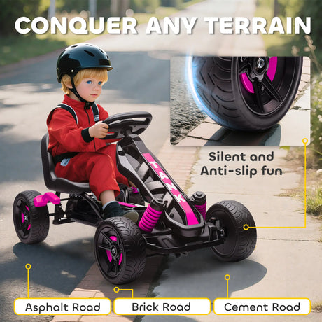 AIYAPLAY Pedal Go Kart for Kids Aged 3-6 Years, with Freewheel System, Brake, EVA Anti-Slip Wheels, Pink