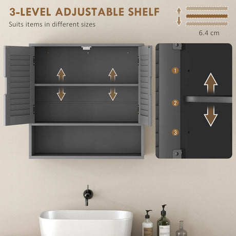 HOMCOM Bathroom Cabinet, Wall Mounted Storage Cabinet with Adjustable Shelves, 60 x 20 x 60 cm, Grey