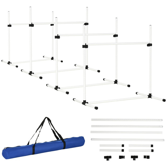 PawHut Dog Agility Equipment Training Height Adjustable Jumps Hurdle 4 Pieces with Carrying Bag for Outdoor