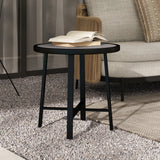 Outsunny Round Small Garden Table, 50.5cm Outdoor Side Table with SPC Tabletop, Metal Frame and Anti-slip Foot Pads for Garden, Balcony, Grey Wood Effect
