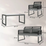 Outsunny 4 Pieces Rattan Garden Furniture Set - Charcoal Grey