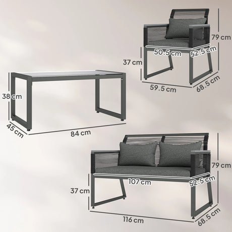 Outsunny 4 Pieces Rattan Garden Furniture Set - Charcoal Grey