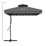 Outsunny 2.5m Square Double Top Garden Parasol Cantilever Umbrella with Ruffles, Dark Grey