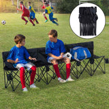 Outsunny 6 Seater Folding Bench, Outdoor Camping Chair Portable Sports Spectator Chair with Steel Frame, Cup Holder & Carry Bag, Black