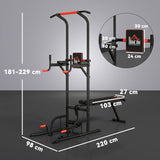 HOMCOM Multifunction Power Tower Home Workout Dip Station w/ Sit-up Bench Push-up Bars and Tension Ropes Fitness Equipment Office Gym Training