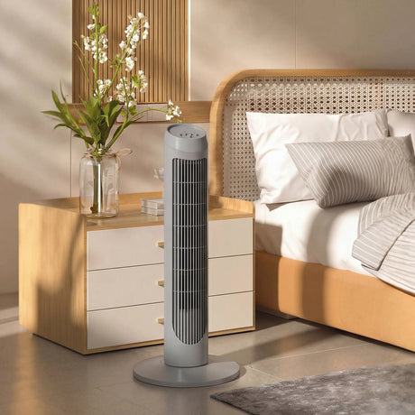 HOMCOM Tower Fan for Bedroom Cooling, 75cm Electric 70 Oscillating with 3 Speed Settings, Standing Floor Fan, Grey
