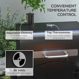 Outsunny 3-in-1 Charcoal BBQ, with Shelves - Black
