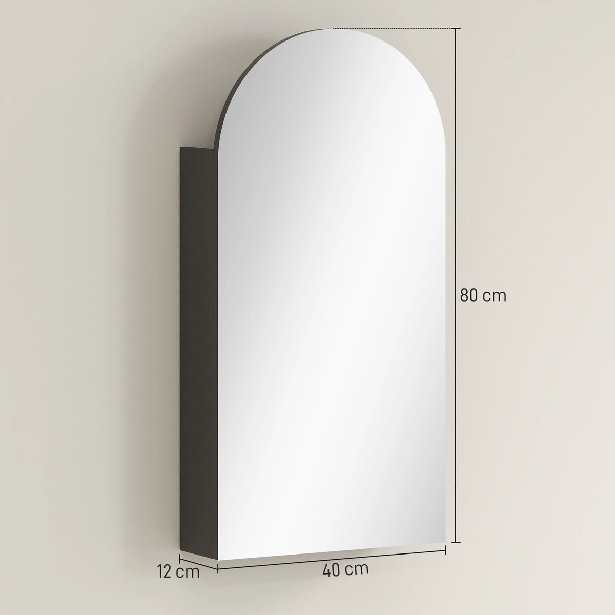 HOMCOM Arched Bathroom Mirror Cabinet with Adjustable Glass Shelves - Black