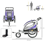 HOMCOM Child Bike Trailer Baby Bicycle Trailer 360° Rotatable for 2 Kids with Steel Frame LED Hitch Coupler Purple