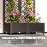 Outsunny Raised Garden Bed with Trellis, Plastic Planter Box with Drainage Holes and Drain Plugs for Climbing Plants, Vegetables, Flowers, Brown