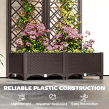 Outsunny Raised Garden Bed with Trellis, Plastic Planter Box with Drainage Holes, Drain Plugs and Water Reservoirs for Climbing Plants, Vegetables, Flowers, Brown