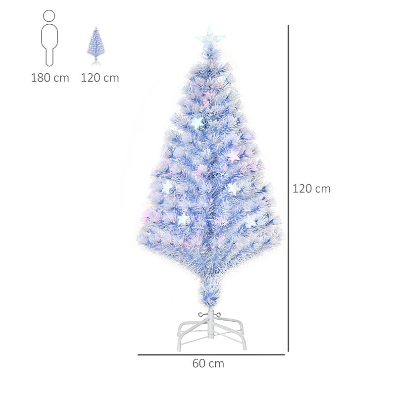 HOMCOM 4FT Artificial Fibre Optic Christmas Tree Seasonal Decoration w/ LED Lights Pre-Lit Easy Store White Blue