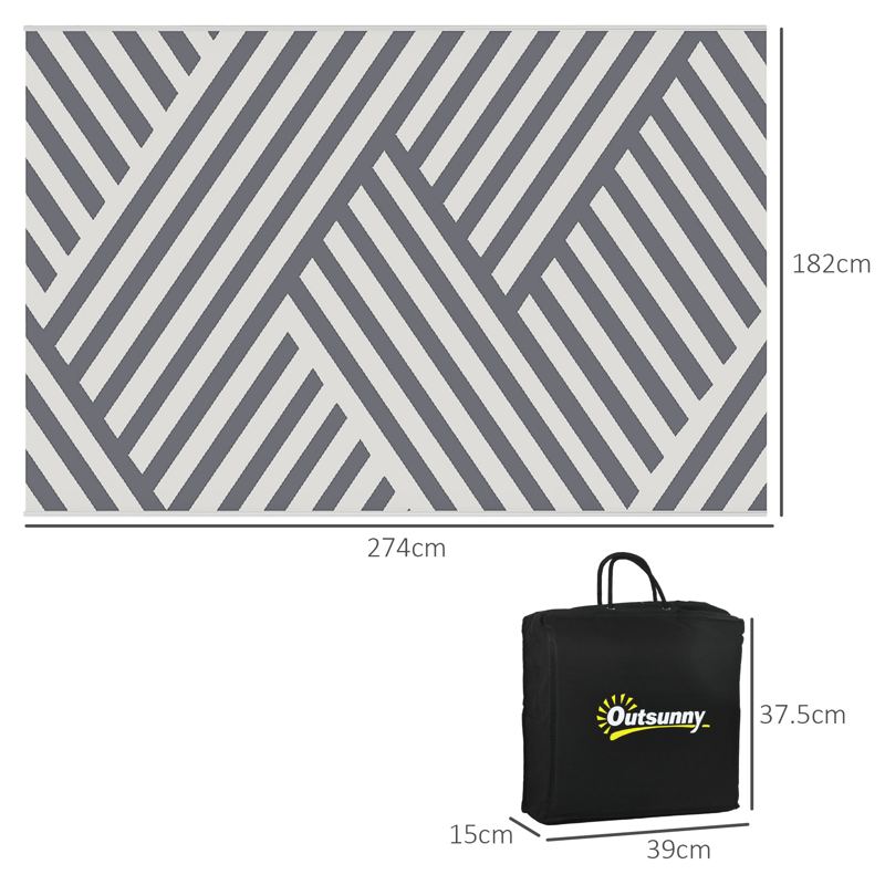 Outsunny Plastic Straw Reversible RV Outdoor Rug with Carry Bag, 182 x 274cm, Grey and Cream