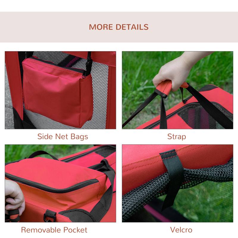 PawHut Foldable Pet Carrier for Small and Miniature Dogs, Portable Cat Carrier Soft Side Pet Travel Crate with Removable Mat, Storage Bags, Breathable Mesh Window 60 x 42 x 42cm - Red