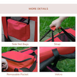 PawHut Foldable Pet Carrier for Small and Miniature Dogs, Portable Cat Carrier Soft Side Pet Travel Crate with Removable Mat, Storage Bags, Breathable Mesh Window 60 x 42 x 42cm - Red