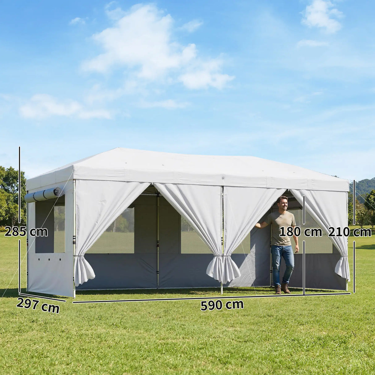 Outsunny 3 x 6 m Pop Up Canopy with UV50+ Protection Garden Gazebo with 6 Sidewalls, White