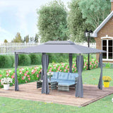 Outsunny 4m x 3(m)Garden Gazebo, Double Roof Outdoor Gazebo Canopy Shelter with Curtains, Solid Steel Frame for Lawn and Deck, Grey