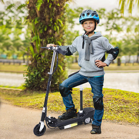 HOMCOM Powered E-Scooter Ride-On, with Brakes, Adjustable Seat, Adjustable Handlebars, Black