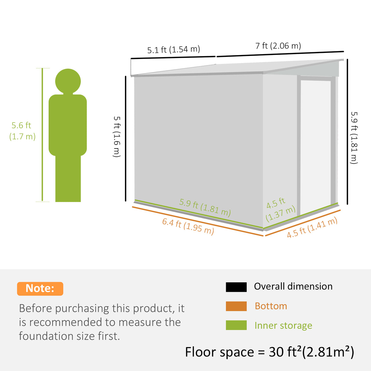 Outsunny 7 x 5ft Galvanised Metal Shed, with Sliding Door - Dark Grey