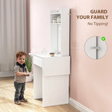 HOMCOM Small Vanity Desk with Mirror and LED Lights, Compact Dressing Table with Drop Leaf, Open Shelves and Drawer, White