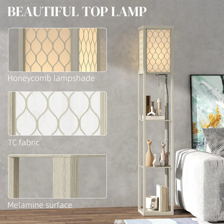 HOMCOM Three-Shelf Standing Lamp - Oak/White