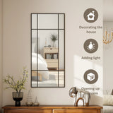 HOMCOM Decorative Grid Wall Mirror, with Back Hooks - Black