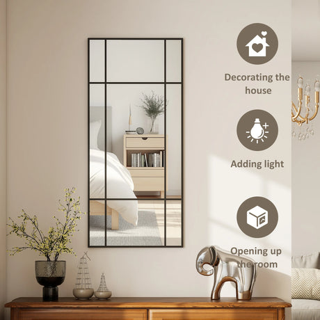 HOMCOM Decorative Grid Wall Mirror, with Back Hooks - Black