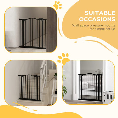 PawHut Metal 74-80cm Adjustable Pet Gate Safety Barrier w/ Auto-Close Door Black