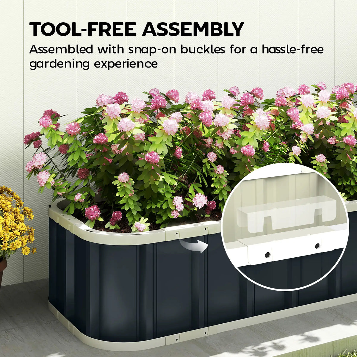 Outsunny Galvanised Raised Garden Bed, 4.5 x 2 x 1 ft Metal Planter with Gloves and Folded Edging, Dark Grey