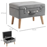 HOMCOM Elegant Velvet Footstool Pouffe Storage Trunk Stool Wood Legs Foot Pads Home Bedroom Hallyway Unique Storage Grey