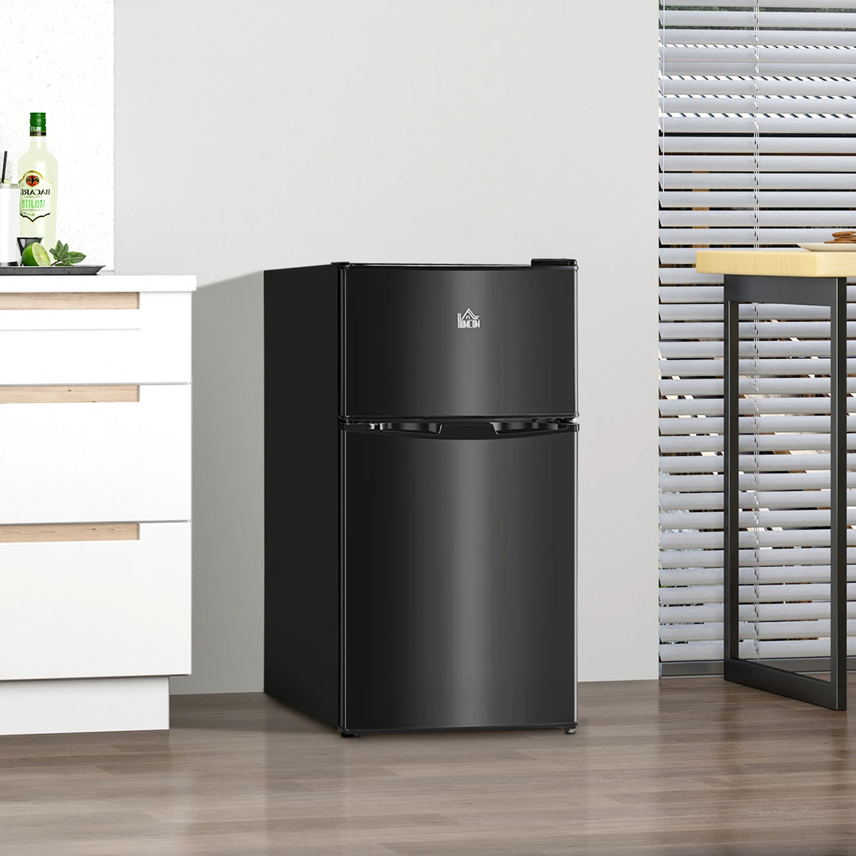 HOMCOM 88L Under Counter Fridge Freezer, Small Refrigerator with 5-Setting, 3 Star Freezer Rating, Black