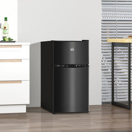 HOMCOM 88L Under Counter Fridge Freezer, Small Refrigerator with 5-Setting, 3 Star Freezer Rating, Black