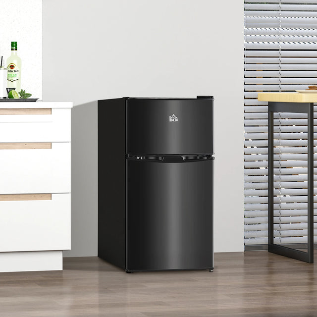 HOMCOM 88L Under Counter Fridge Freezer, Small Refrigerator with 5-Setting, 3 Star Freezer Rating, Black