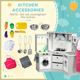 AIYAPLAY Toy Kitchen with Running Water, Lights, Sounds, Apron and Chef Hat, Water Dispenser, for Ages 3-6 Years, Grey